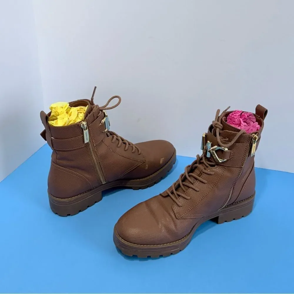 Michael Kors Kincaid leather combat bootie in the luggage color Size Women 8.5M